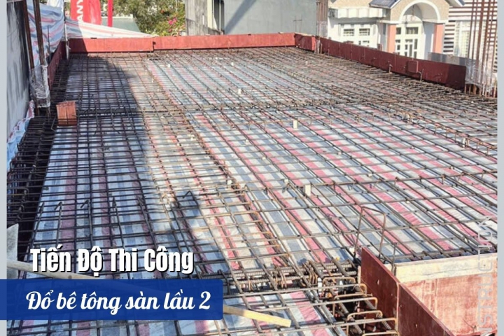 Công tác đổ bê tông sàn lầu 2 tại công trình Vạn Hạnh House