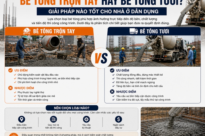 Bê Tông Trộn Tay Hay Bê Tông Tươi? Giải Pháp Nào Tốt Cho Nhà Ở Dân Dụng