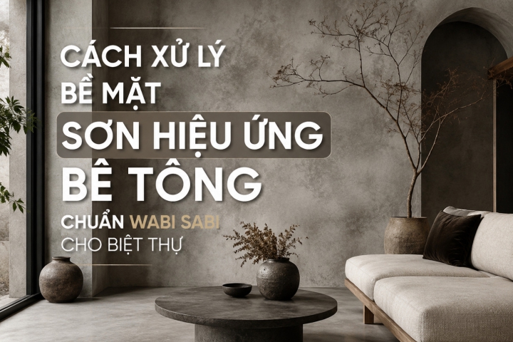Cách xử lý bề mặt sơn hiệu ứng bê tông chuẩn Wabi Sabi cho biệt thự