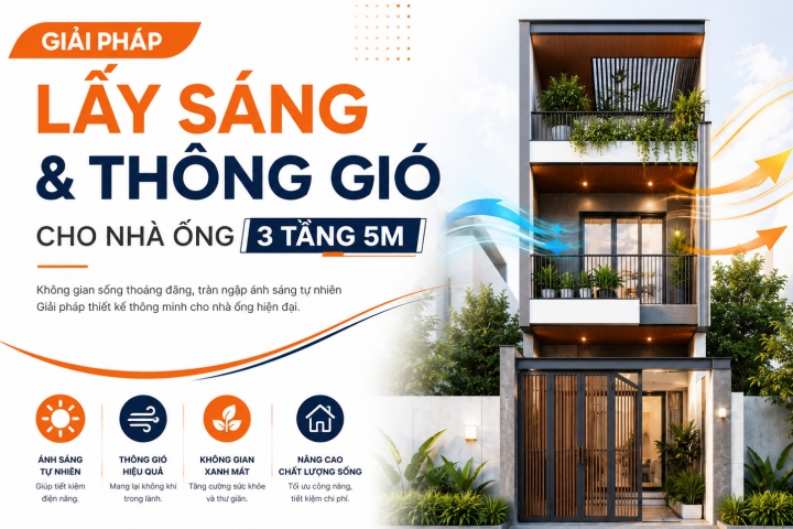 Giải pháp lấy sáng và thông gió cho Nhà ống 3 tầng 5m