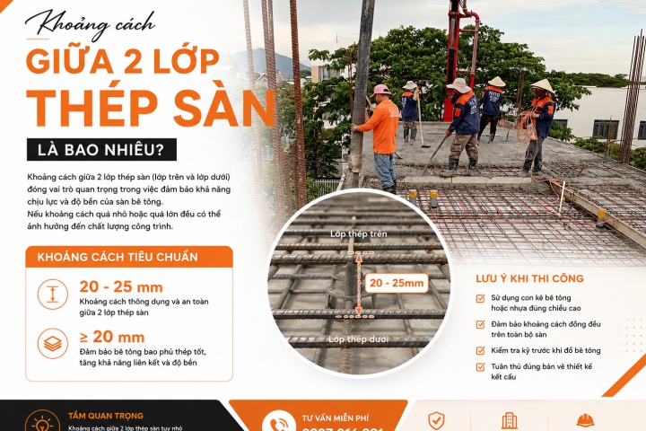 Khoảng cách giữa 2 lớp thép sàn là bao nhiêu