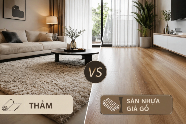 Thảm hay sàn nhựa giả gỗ: Đâu là lựa chọn hoàn hảo cho không gian của bạn?